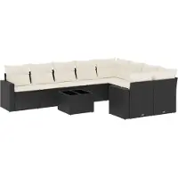 vidaXL Ensemble de 10 canapés de jardin avec coussins noir poly rotin