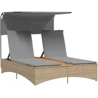 vidaXL Bain de soleil double avec toit et coussins Beige Poly Rattan