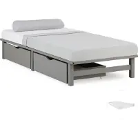 Homestyle4u Cadre de lit 90x200 cm avec Matelas 2 tiroirs Gris Lit en bois massif Lit simple Lit palette Lit d'enfant Sommier à lattes