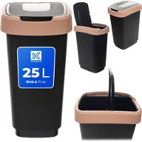 Kadax Poubelle 25 L, poubelle avec couvercle basculant, poubelle en plastique, poubelle avec couvercle, système de tri des déchets pour la cuisine et le bureau (noir-marron)
