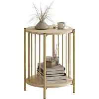 HOMCOM Table d'appoint, bout de canapé à 2 niveaux avec étagère de rangement et cadre en acier, table basse pour salon, chambre, Ø 41 x 49 cm, effet bois naturel