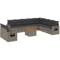 vidaXL Ensemble de salon de jardin 11 pièces avec coussins Gris Poly rotin