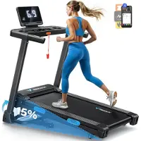 Merach Tapis de Course Pliable , Inclinaison Électrique 15%, Vitesse 0.8-12km/h, Moteur 1.25CHP, Bluetooth APP Connecté