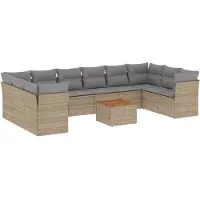 vidaXL Ensemble de salon de jardin 11 pièces avec coussins Beige Poly Rattan