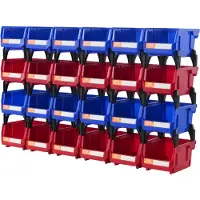 Vevor Bac à Bec Plastique 24 Boites Rangement Empilables Atelier 137x105x78 mm Bleu/Rouge Combinaison Conteneurs de Stockage Robustes pour Placard