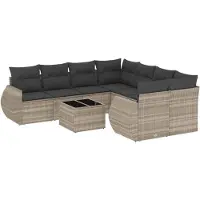 vidaXL Ensemble de salon de jardin 9 pièces avec coussins gris clair Poly rotin