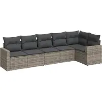vidaXL Ensemble de salon de jardin 6 pièces avec coussins Gris Poly rotin