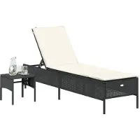 vidaXL Bain de soleil avec table et support Noir Poly-Rattan