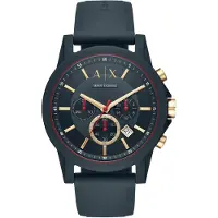 Armani Exchange Montre à affichage analogique bleu nuit / jaune d'or / rouge feu / blanc