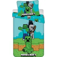 Minecraft Literie "Mobs Here", linge de lit pour enfants, 140 x 200 cm couette, 70 x 90 cm oreiller, 100% coton