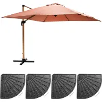 Oviala Parasol déporté 3x3m et 4 dalles lestées effet bois argile - Brescia