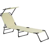 Casa.pro [] Chaise longue pliable 190cm crème avec toit Chaise longue de relaxation acier