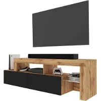 Selsey Meuble TV Asten Élément TV au design asymétrique - largeur 172 cm - Chêne Wotan / Noir avec LED