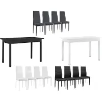 En.casa [] Table de salle à manger (noire) avec 4 chaises (gris foncé) 120x60cm Table de cuisine Table de salle à manger