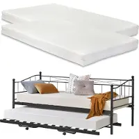 En.casa Lit de jour Skutskär avec matelas 90x200cm et couchette extensible Canapé-lit Canapé convertible 2 plans de couchage Noir