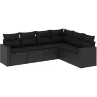 vidaXL Ensemble de salon de jardin 6 pièces avec coussins noir poly rotin