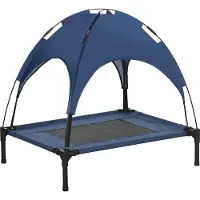 PawHut , lit pour animaux de compagnie avec auvent. Lit surélevé pour chien, idéal pour l'extérieur, couleur bleu foncé
