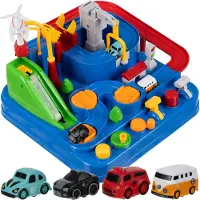 Kruzzel Circuit avec obstacles Interactif + 4 véhicules Voiture Bus Voiture de police Pompiers Parcours d'obstacles Jouets Pédagogiques Montessori 22879