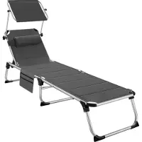 TecTake - chaise longue rembourrée, pliable - gris - 220 x 60,5 x 34 cm, avec poche latérale