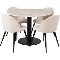 Ebuy24 EstelleØ106WHBL ensemble table, table blanc, marbre et 4 Velvet chaises Velours côtelé beige, noir.