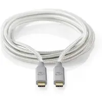 Nedis Câble USB | USB 3.2 Gen 2x2 | USB-C mâle | USB-C mâle | 100 W | 4K@60Hz | 20 Gbps | Plaqué or | 2,00 m | Rond | Tressé / Nylon | Argent | Boîte avec fenêtre couverte