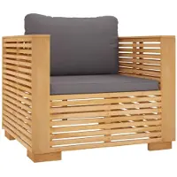 vidaXL Fauteuil de jardin avec coussin gris foncé Bois massif Teck