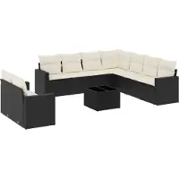vidaXL Ensemble de 10 canapés de jardin avec coussins noir poly rotin