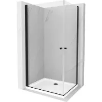 Mexen Pretoria Duo cabine de douche avec porte battante 80 x 70 cm, Transparent, Noir + receveur de douche Flat - 852-080-070-70-02-4010