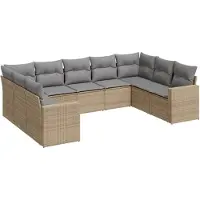 vidaXL Ensemble de salon de jardin 9 pièces avec coussins beige Poly rotin
