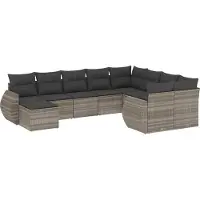 vidaXL Ensemble de 10 canapés de jardin avec coussins gris clair Poly rotin