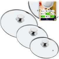Kadax Couvercle de casserole "Salerno", set de couvercles résistants à la chaleur en verre avec poignée, trois tailles (22+26+30 cm)