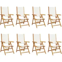 vidaXL Chaise de jardin Réglable 8 pcs. Blanc crème Tissu et bois massif
