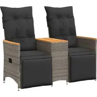 vidaXL Canapé de jardin 2 places réglable avec table Gris Poly rotin