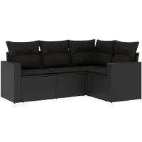 vidaXL Ensemble de salon de jardin 4 pièces avec coussins noir poly rotin