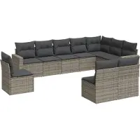 vidaXL Ensemble de salon de jardin 10 pièces avec coussins Gris Poly Rattan
