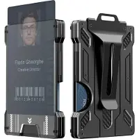 INF Porte-cartes RFID pour 6 cartes et porte-carte d'identité avec clip Black