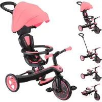 Globber EXPLORER TRIKE 4in1 - Poussette, tricycle et vélo d'exercice, 10/8,5 pouces, siège TPR, hauteur réglable, rose corail