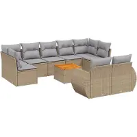 vidaXL Ensemble de salon de jardin 10 pièces avec coussins Beige Poly Rattan
