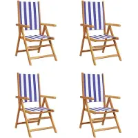 vidaXL Chaises de jardin Réglables 4 pcs. Bleu Blanc Tissu et bois massif