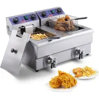 Vevor Friteuse électrique commerciale , capacité 24 L, friteuse à double panier amovible, 3000 W en acier inoxydable, double friteuse pour cuisine, restaurant, snack-bar, etc.