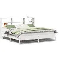 vidaXL Lit en bois massif avec étagère sans matelas blanc 180x200 cm pin