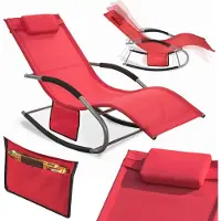 SoBuy OGS28-Rx2 Chaise longue 2 personnes Chaise longue de jardin résistante aux intempéries Chaise à bascule avec oreiller Chaise à bascule Chaise longue de plage extérieure jusqu'à 150 kg Rouge
