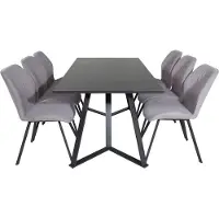 Ebuy24 MarinaBLBL ensemble table, table noir et 6 Gemma chaises gris.