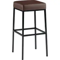 CLP Tabouret de bar Montréal : assise et structure rembourrées en similicuir, avec repose-pieds, assise marron, structure noire