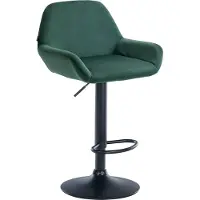 CLP Tabouret de bar Braga, revêtement en velours, structure métallique, réglable en hauteur et pivotant | Couleur : vert foncé. Structure : noire