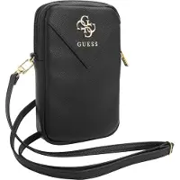 GUESS Pu Grained Metal Logo Wallet Zipper Phone Bag 4g Noir