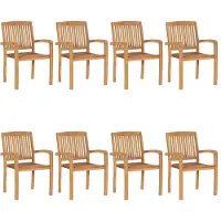 vidaXL Chaises de jardin empilables avec coussins 8 pcs. Bois massif teck