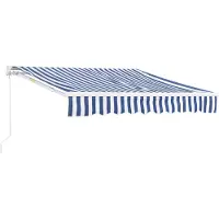 En.casa Store à bras articulé « Bitonto » 350 x 250 cm avec manivelle, structure en aluminium, bleu / blanc
