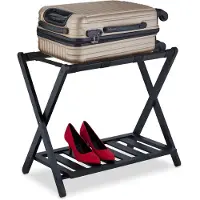 Relaxdays Porte-bagages , pliable, en bambou, H x l x P : 59 x 68 x 40 cm, porte-bagages avec tablette, porte-bagages d'hôtel, noir