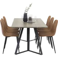 Ebuy24 MarinaGRBL ensemble table, table El boisReproduction gris et 6 Polar chaises SimilicuirPolyuréthanemarron.